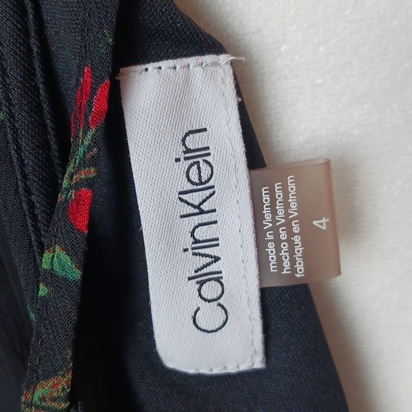 🌲🌹Calvin Klein Black & Red Floral Holiday Christmas Chiffon Dress Size 4 - Picture 11 of 13